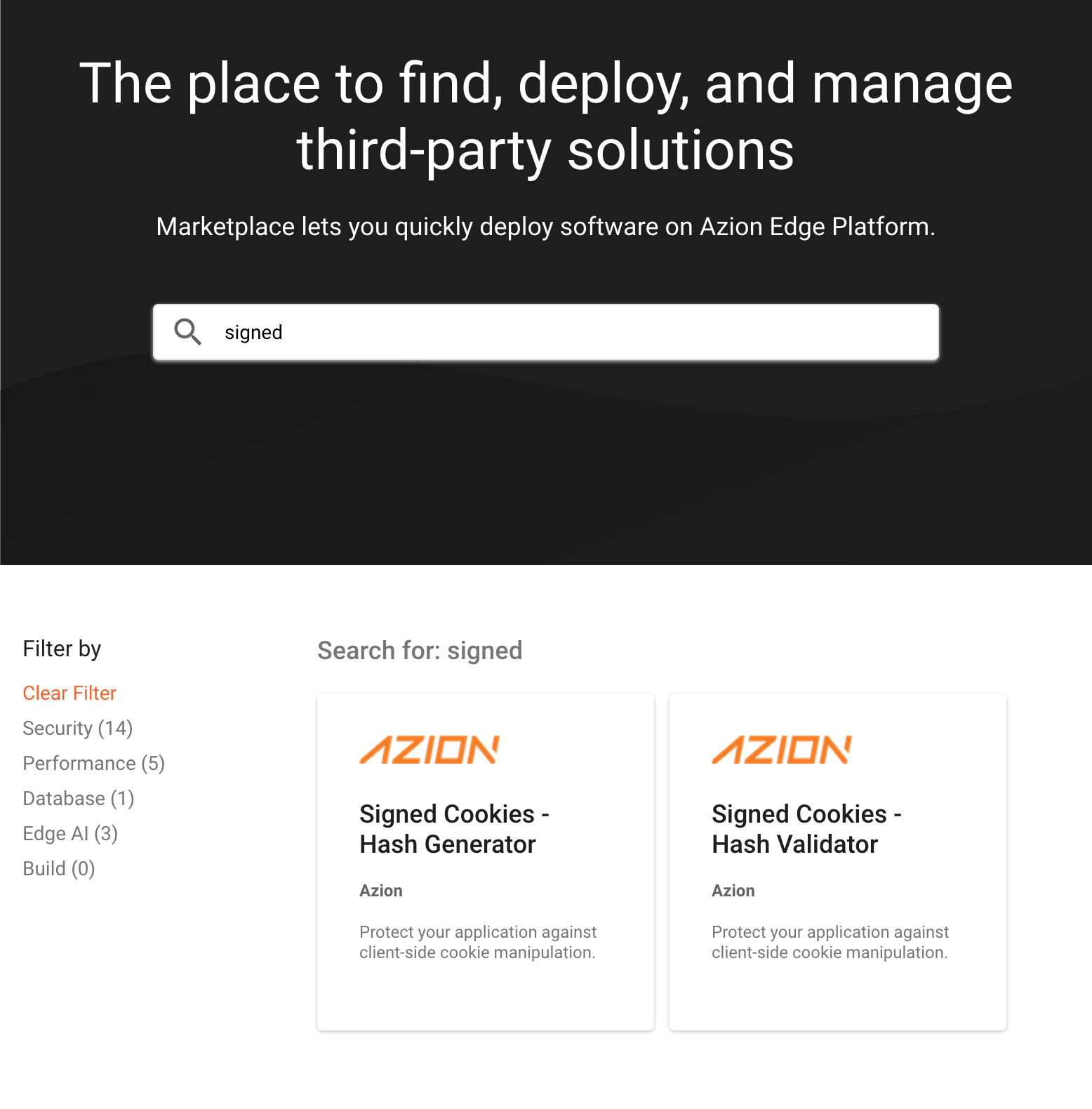 Marketplace da Azion Imagem da página do Marketplace da Azion