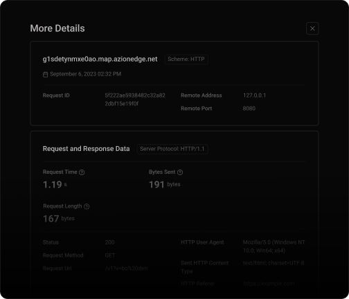 Interface do Real-Time Events mostrando filtragem e busca de dados em tabelas de eventos