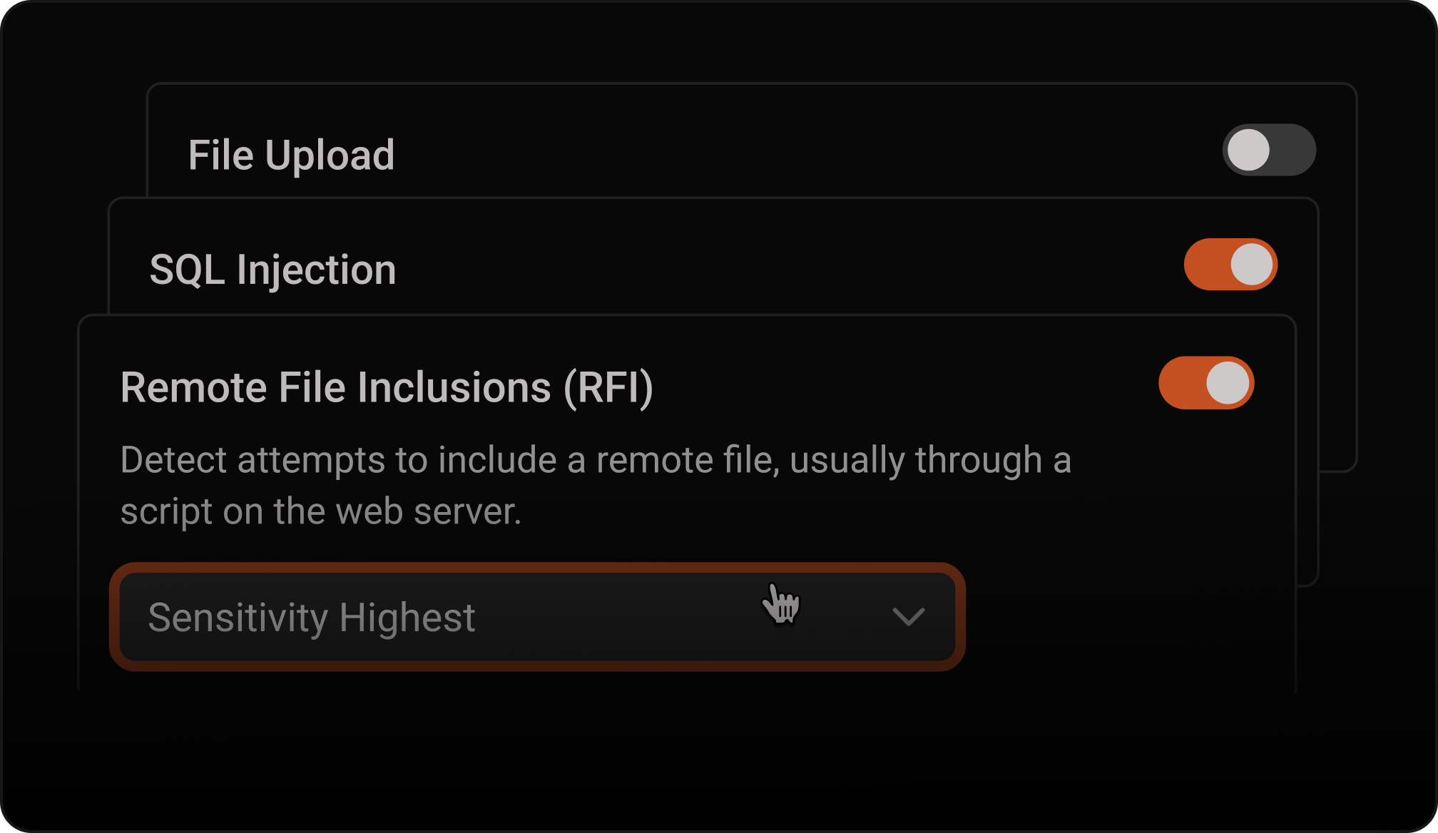 Ajuste do limite de sensibilidade por tipo de ameaça.