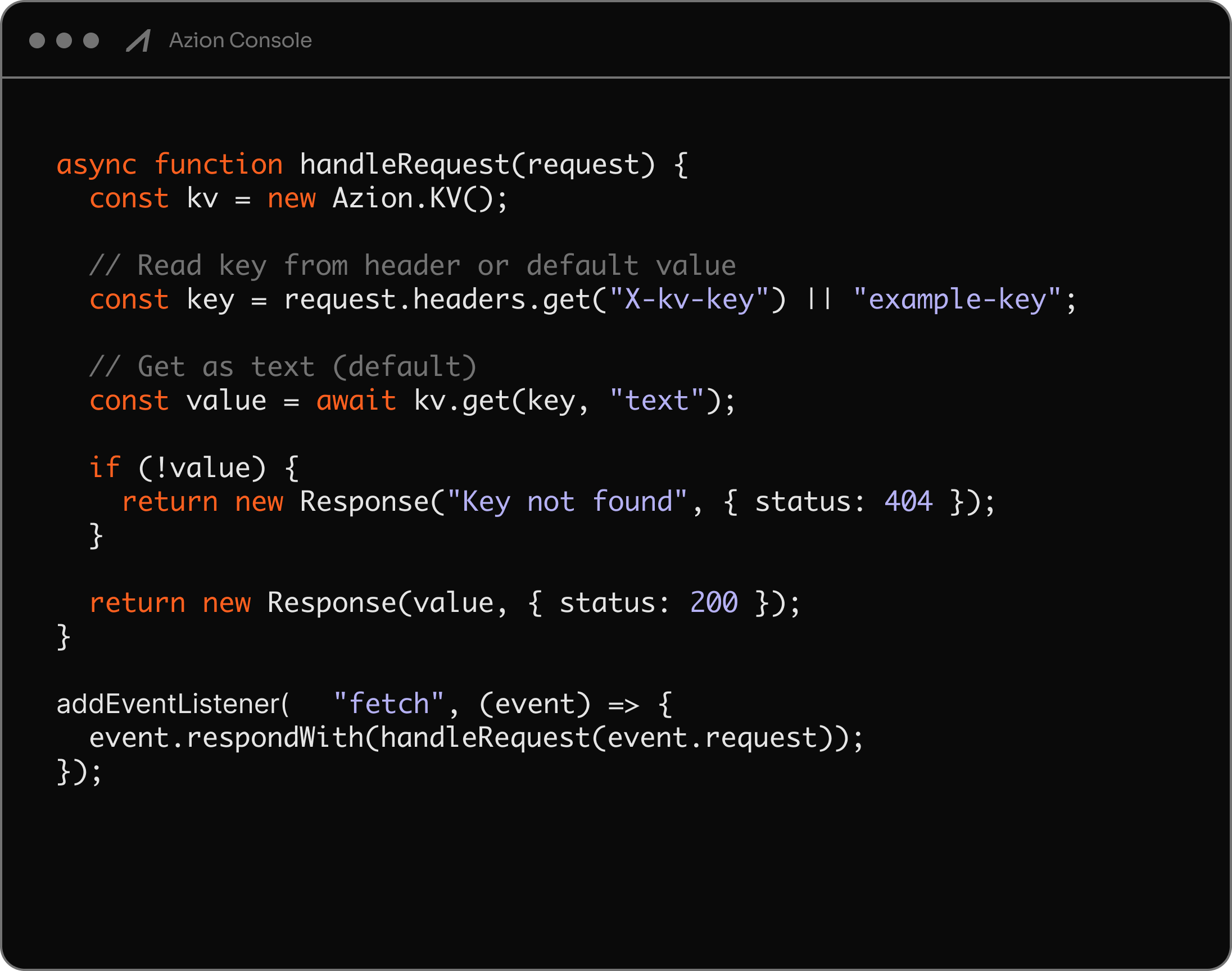 KV Store JavaScript API workflow for application state.