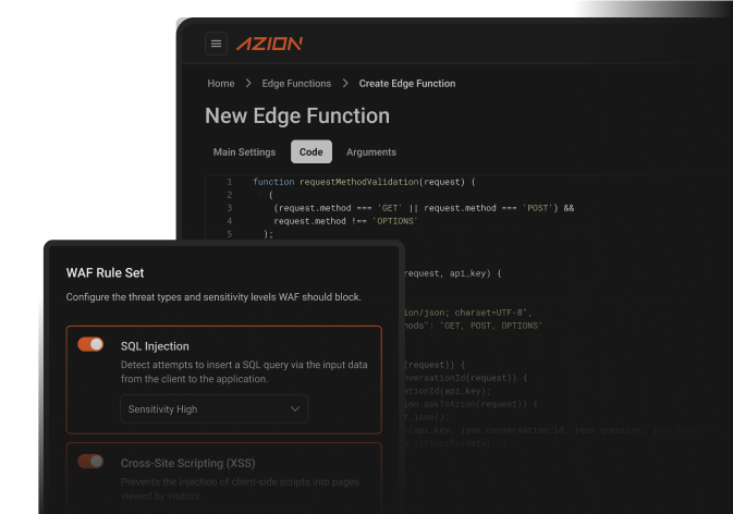 Azion Edge Functions solution dashboard, resource related to the API gateway use case.