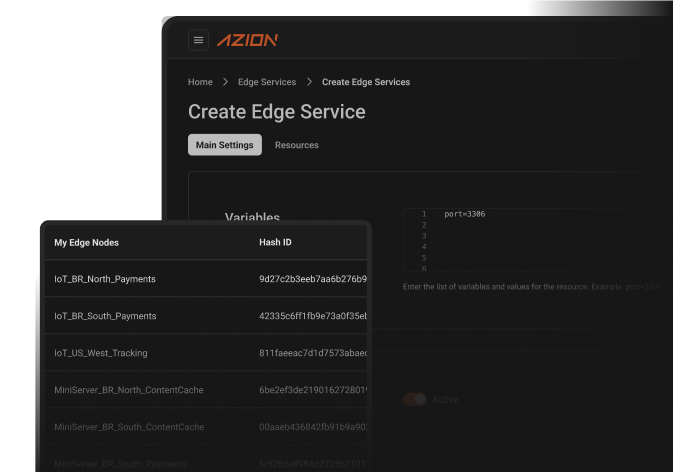 Azion Edge Services interface illustrating the use case of application delivery and operations.