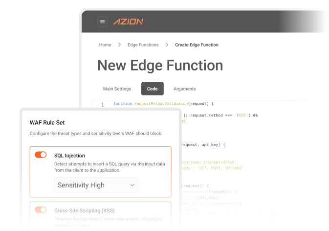 Azion Edge Functions solution dashboard, resource related to the API gateway use case.