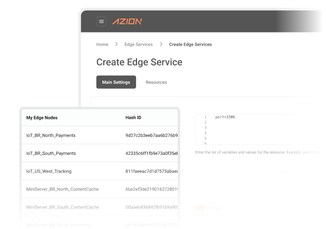 Azion Edge Services interface illustrating the use case of application delivery and operations.